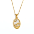 18K gold plated stainless steel necklace featuring oval lion and sun medallion pendant - Leo / Gold