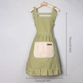 Green striped cotton linen apron with beige pocket and ruffled edges on hanger - Striped Lace Apron - Green