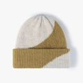 Winter beanie in beige and mustard yellow color-block ribbed knit design with wide cuff - One Size / Rice Yellow (22B030)