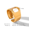 Dettagli della placcatura in oro 18K PVD e diametro 14,2 mm su un anello quadrato cavo - Stile Svuotato con Strass Dorato (HF-J1547-G)