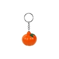 Miniature orange pumpkin keychain with green leaf and silver metal ring accessory - Pumpkin