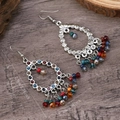 Detail view of ethnic tassel earrings with colorful beads and size measurement labels - Colorful Antique Silver (WEH5450)