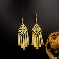 Ethnic bohemian gold tassel earrings with intricate hollow diamond pattern in bright finish - E5765-9 Rhombus Hollow Tubular Tassel