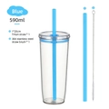 590ml transparent Tritan straw cup set with bright blue lid and stainless cleaning brush - 590ml / Blue