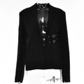 Damen Blazer in Schwarz mit langen Ärmeln und modischem Gürtel mit Metallschnalle - S / Schwarz