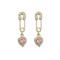 Boucles d'oreilles épingle à nourrice dorées avec pendentifs cœur rose et cristaux - Style Trombone Cœur Rose (CE00102CX Rose)