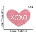 Detailed view of pink heart XOXO embroidery patch with size dimensions in cm and inches - Style 31 (XOXO Pink Heart)