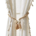 Boho cotton curtain tieback with wooden beads and tassels in natural cream finish - Coffee Rope Square Block Tieback