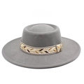 Detailed view of grey wool felt fedora featuring a tribal pattern braided hat band - M (56-58cm) / Light Gray