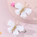 Detail of handmade butterfly hair clips with white satin wings and gold wire details - White Butterfly (2Pcs)