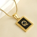 18K gold-plated snake chain necklace with black enamel square pendant featuring letter Q - Letter Q