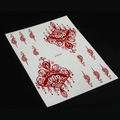 Red henna lace temporary tattoo sticker model J1014 for hand decoration on white backing - J1014 Red