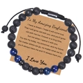 8mm Blue Tiger Eye and Lava Stone Men's Beaded Bracelet with Adjustable Braided Cord on Card - To My Amazing Boyfriend