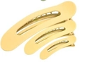 Three pale yellow matte finish duckbill hair clips in different sizes on white backdrop - Yellow