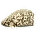 Herren Stroh-Baskenmütze mit Vintage-Karo-Muster und Metallknopf-Detail - Gewebt Gestreift