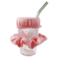 Pink fabric drink cover scrunchie set with straw hole and matching hair tie - Pink