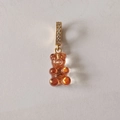 Glittery amber resin gummy bear pendant necklace with gold rhinestone clasp detail - Starry Back Light Orange Transparent Coffee