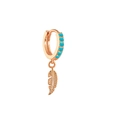 Rose gold feather drop earring with blue crystal stones on the hoop for women - Star/Feather / Rose Gold