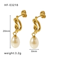 Gouden knoopoorbellen met barokparels van 28mm lengte en 8mm witte parels - Geknoopte Traanparel Stijl (HF-E3218)