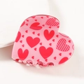 Pinza per capelli rosa a forma di cuore con motivi a cuori rossi e rigati - Base Rosa Cuore Rosso (D11-2-1)