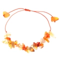 Handmade natural amber stone fragment bracelet with adjustable red braided cord - Orange Crushed Stone Braided (3917)