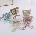 Lot de cinq sacs en paille tressée pour enfants avec dentelle et nœuds en soie, couleurs variées - Sac / Bleu Lac