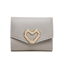 Women's minimalist tri-fold leather wallet in light grey with a gold heart clasp - Light Gray