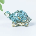 Mini turtle ornament in transparent resin with blue stones and gold foil flakes - 03 Turquoise + Gold Foil