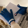 Blue knit touchscreen gloves with thumb and index finger opening for winter warmth - One Size / Navy Blue