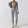 Ensemble de yoga 3 pièces pour femme en gris mat avec legging et veste de sport zippée - S / Soutien-gorge + Veste + Pantalon (gris Rhinocéros)