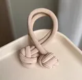 Elastic beige woven rope hair band with dual-knot design and thick durable texture - Off White