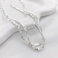 Collana minimalista con perline d'argento a cubo su base bianca ondulata per gioielli - Perla Quadrata Sfaccettata (12#) / 3*3mm / Argento