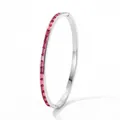 Minimalist stainless steel bangle featuring channel-set pink rectangular gemstones - Silver Pink Zirconia Style (SAP949)