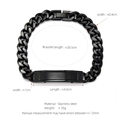 Hip hop black Cuban chain stainless steel bracelet with rectangular metal plate details - Black (W-9-3)