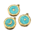 Pendentifs ronds dorés avec émail turquoise et motifs d'étoile de lune et de coeur - Étoile / Bleu