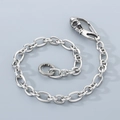Detail of silver skull clasp and textured round buckle on steel heavy pants chain - Skull / 40CM