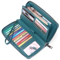 Cartera RFID para mujer en cuero verde azulado con ranuras para tarjetas y asa de mano - Azul Lago