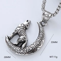 Macro view of Viking wolf moon disc necklace showing 35x26MM dimensions and 11g weight - Unique Wolf Moon Style 22