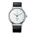 Minimalist TOMI watch featuring a white dial, silver case, and black leather strap - Silver Case White Dial Black Strap