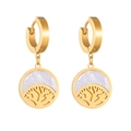 Golden hoop earrings with white mother of pearl and Tree of Life pendant design - Tree Of Life Mother Of Pearl Stud Earrings (G504)