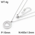 Silver stainless steel heart necklace with round rhinestones and dimension specs - Silver