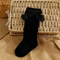Spanish style black children's knee-high socks with a large glittery velvet bow detail - S 0-6 Months / Black