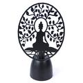 Black Buddha silhouette LED decorative night light with tree pattern and metal frame - Black - Buddha