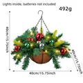 Hängender Weihnachtskorb mit Tannenzweigen, Ornamenten und LED-Lichterkette - H1-20 Bunter Ballkorb / Mit 10 LED-Leuchten/Batterie Nicht Enthalten