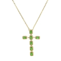 18k gold plated brass cross necklace with emerald green zircon and white crystals - Gold Rectangular Green Stone Cross (2024010802)