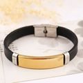 Men's retro black silicone bracelet featuring a polished gold plate and silver buckle - KZ02-Silicone-Gold