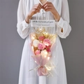 Detail of carnation bouquet in transparent gift bag with warm LED fairy lights - Pink Carnation with Light Gift Bag Greeting Card
