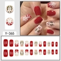 Christmas press-on nail set featuring red glitter, snowflakes, and reindeer designs - Red Glitter Snowflake Reindeer Christmas (Y-365)