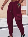Detail of burgundy waffle texture cargo pants with drawstring waist and side pockets - S / Burgundy