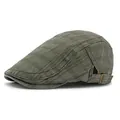 Vintage olive green plaid flat cap with adjustable side metal buckle for unisex - Army Green